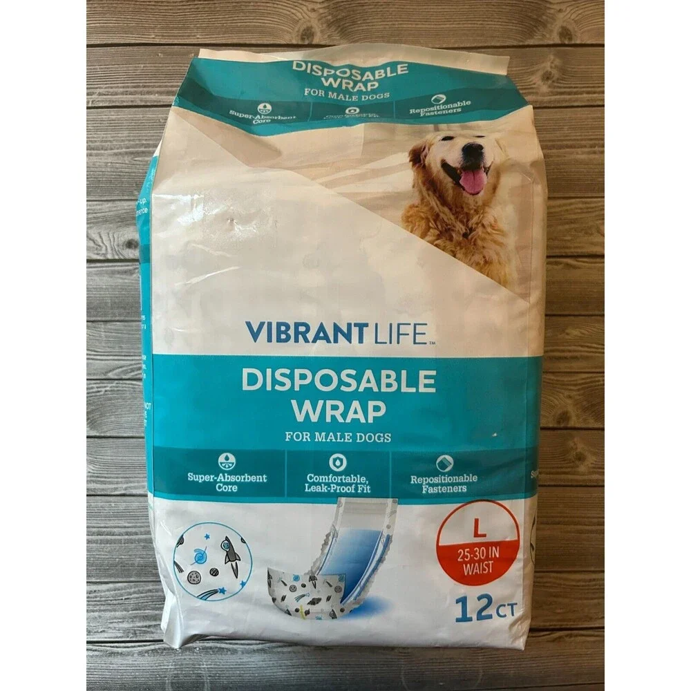 Vibrant Life Disposable Wrap Diapers for Male Dogs Size Large 25